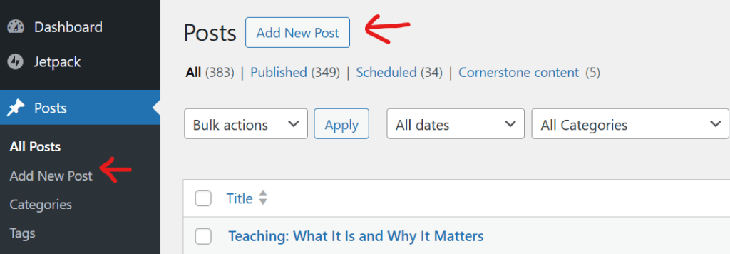 Create a post in WordPress