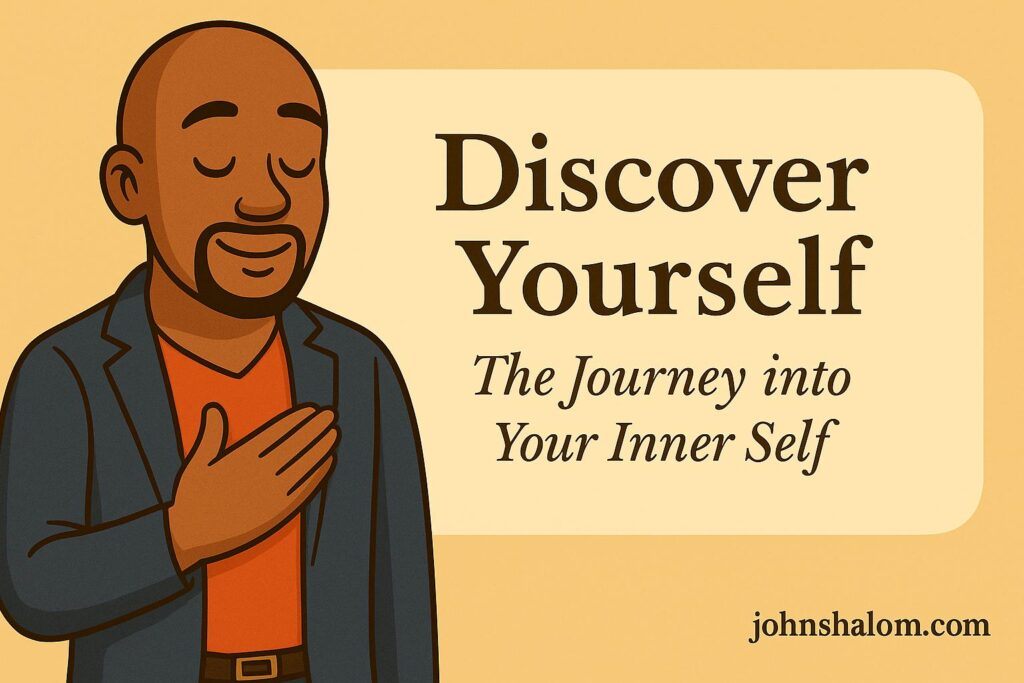 An image showing a person looking into a calm lake that reflects their face, symbolizing self-reflection and inner discovery.