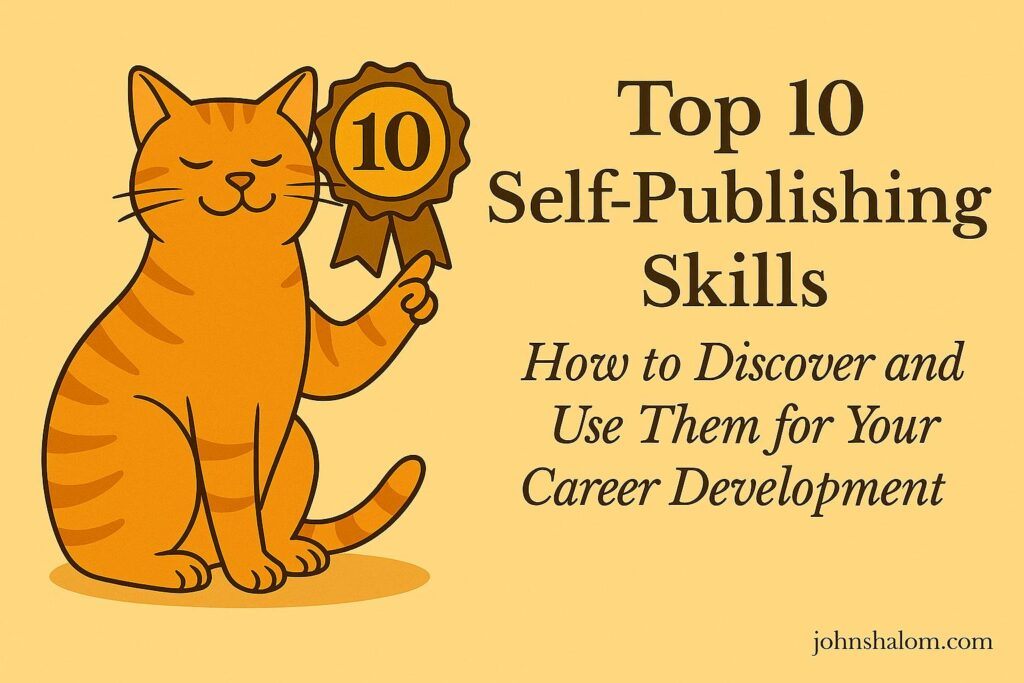 An image showing an author working on a laptop surrounded by books, manuscripts, and digital publishing icons, symbolizing self-publishing mastery.