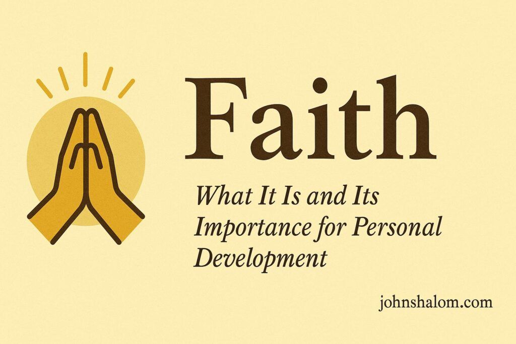 An image showing a person standing on a mountain with arms raised toward the sunrise, symbolizing hope, trust, and spiritual strength.