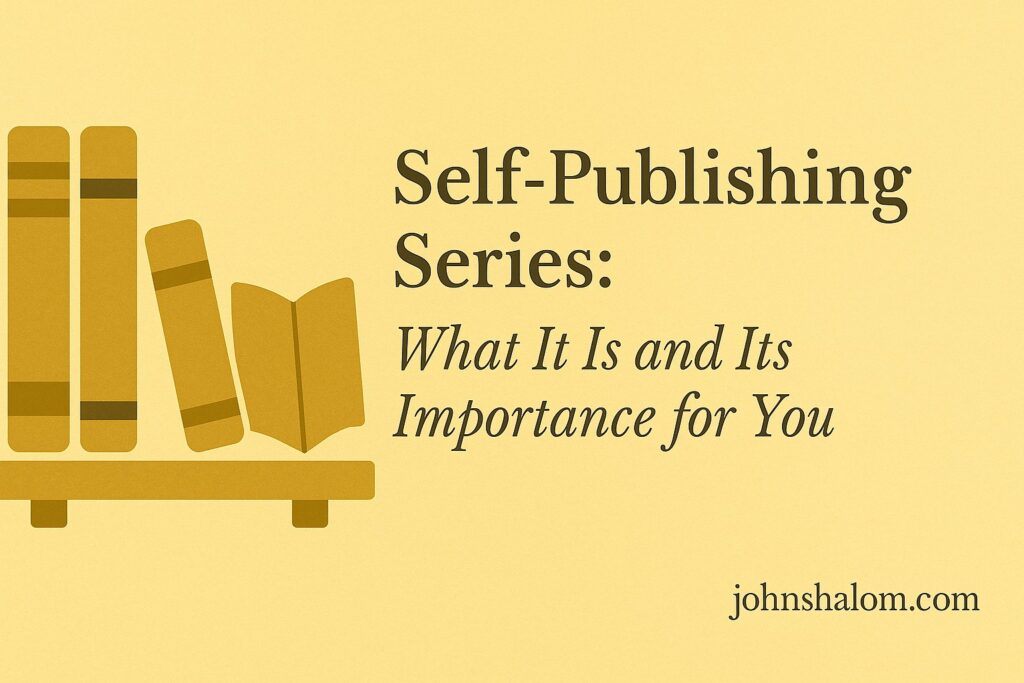 An author working on a laptop surrounded by books and notes, representing the complete self-publishing process from writing to marketing.