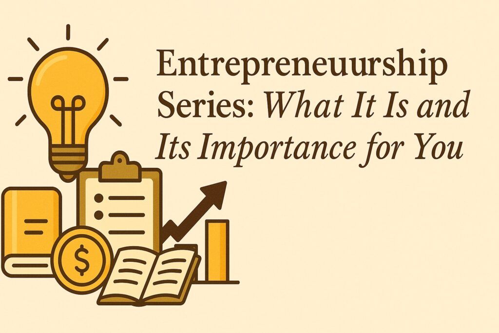 A young entrepreneur working on a laptop surrounded by startup sketches and tech tools, symbolizing innovation and digital opportunity.