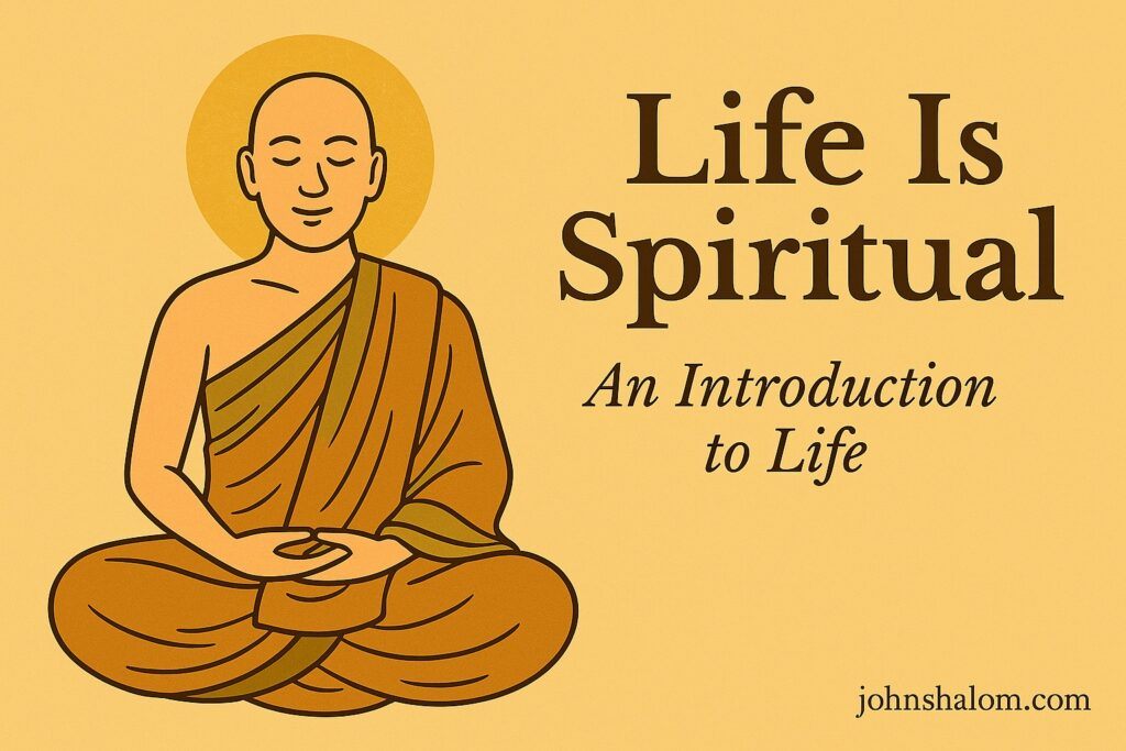 A person sitting on a mat peak at sunrise with open arms, symbolizing the connection between life and spirit.