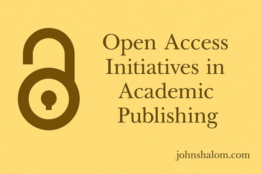 A researcher reading articles on a laptop with an “Open Access” logo, symbolizing free knowledge and academic collaboration.