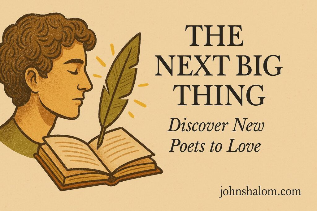 A poet performing on stage with a microphone under warm lights, symbolizing creativity, passion, and discovery.