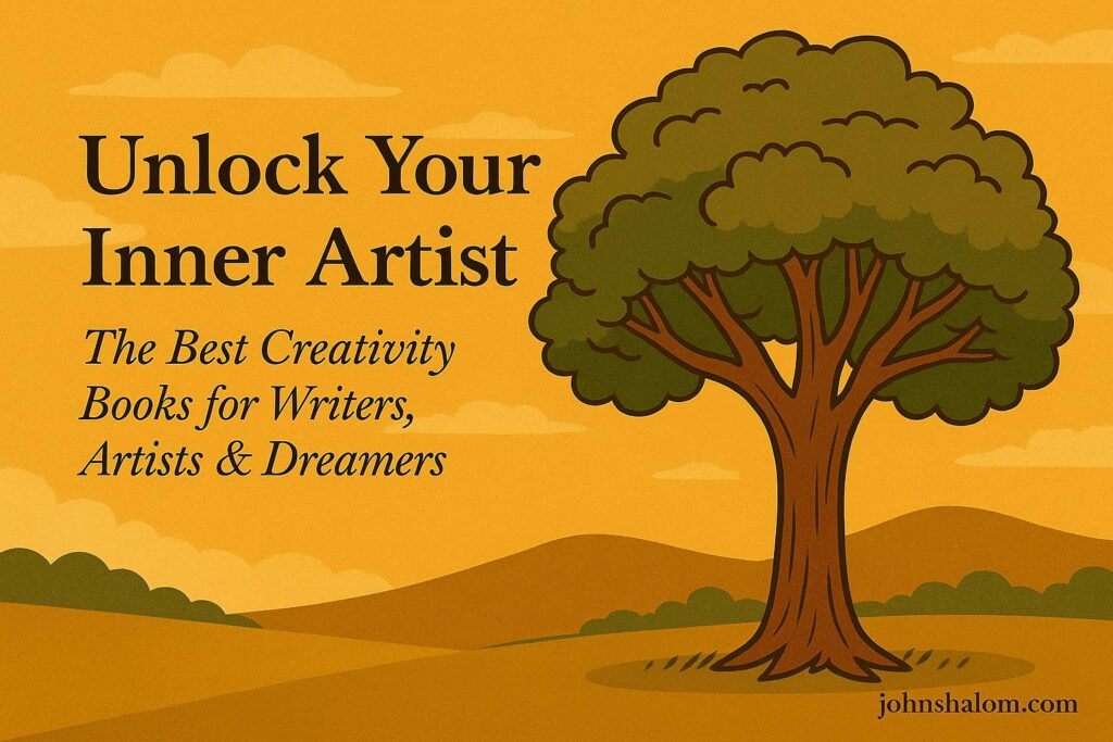 An artist painting beside an open notebook and colorful art supplies, symbolizing imagination, passion, and self-expression.