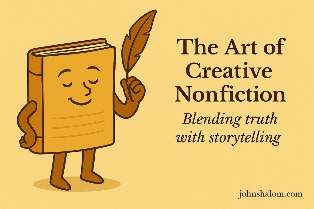 A writer typing on a laptop with handwritten notes beside them, symbolizing truth, craft, and imagination.