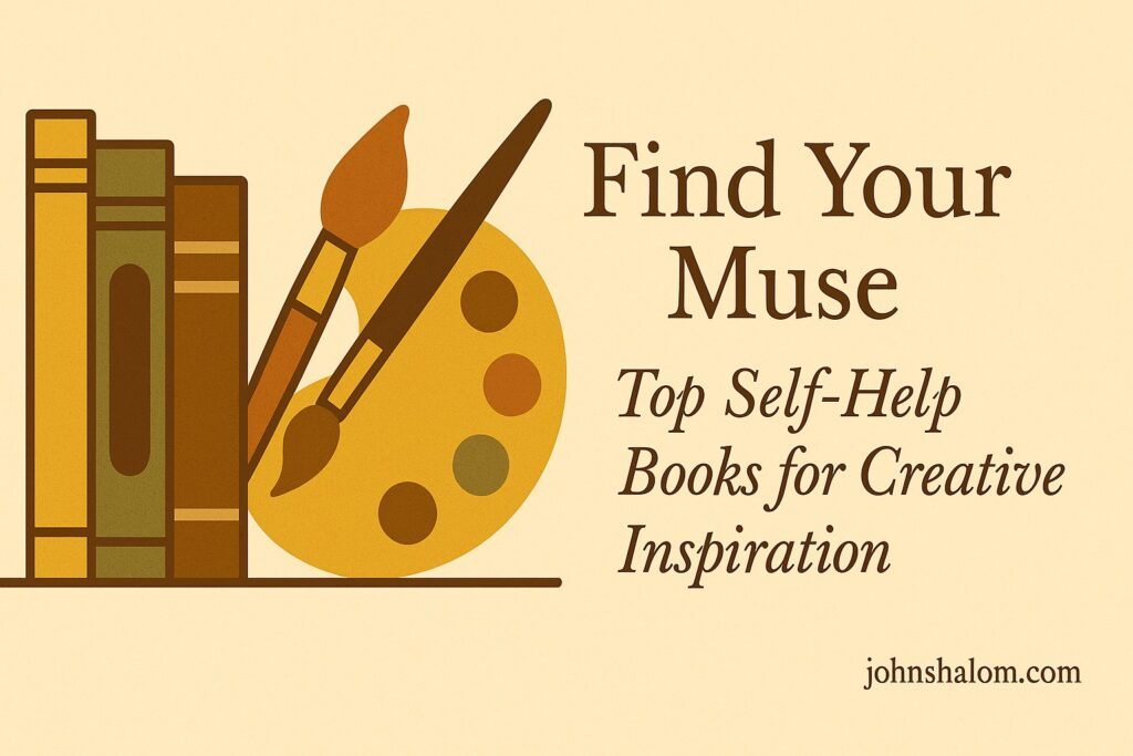 An artist gazing at a blank canvas with brushes and notebooks nearby, symbolizing reflection, creativity, and new ideas.