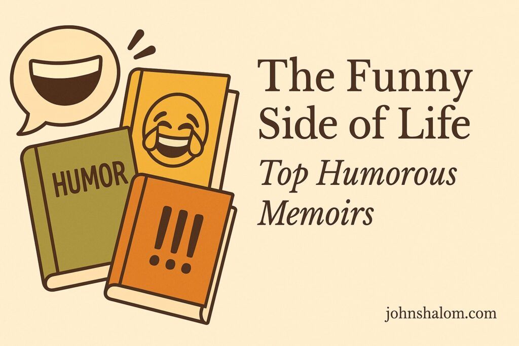 A person chuckling while reading a book at a café, symbolizing joy, wit, and lighthearted reflection.