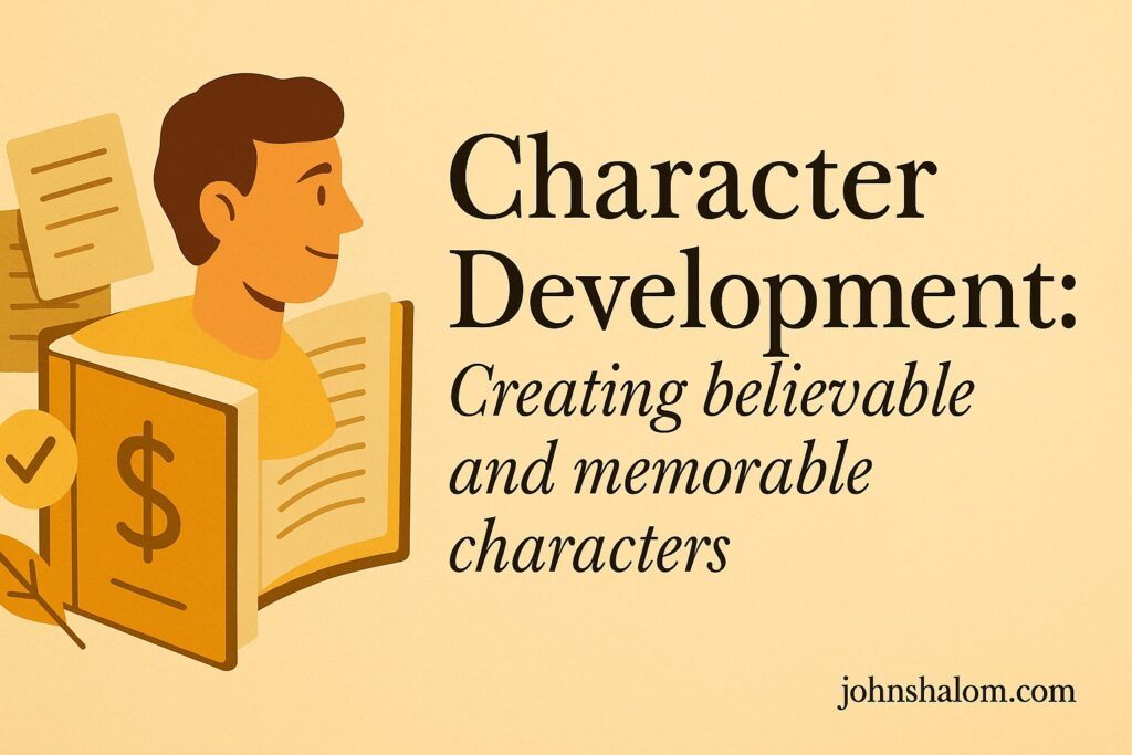 Writer sketching character concepts and notes on a storyboard, symbolizing creativity and storytelling depth.