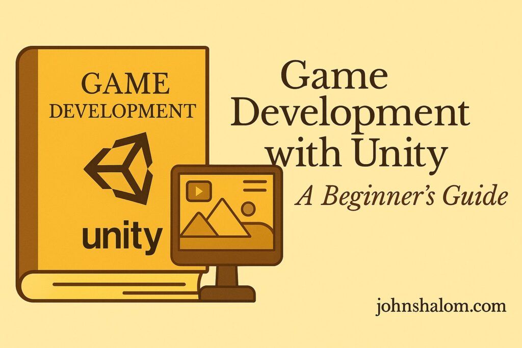 Computer screen displaying a 3D game scene in Unity software, symbolizing creativity and beginner game development.