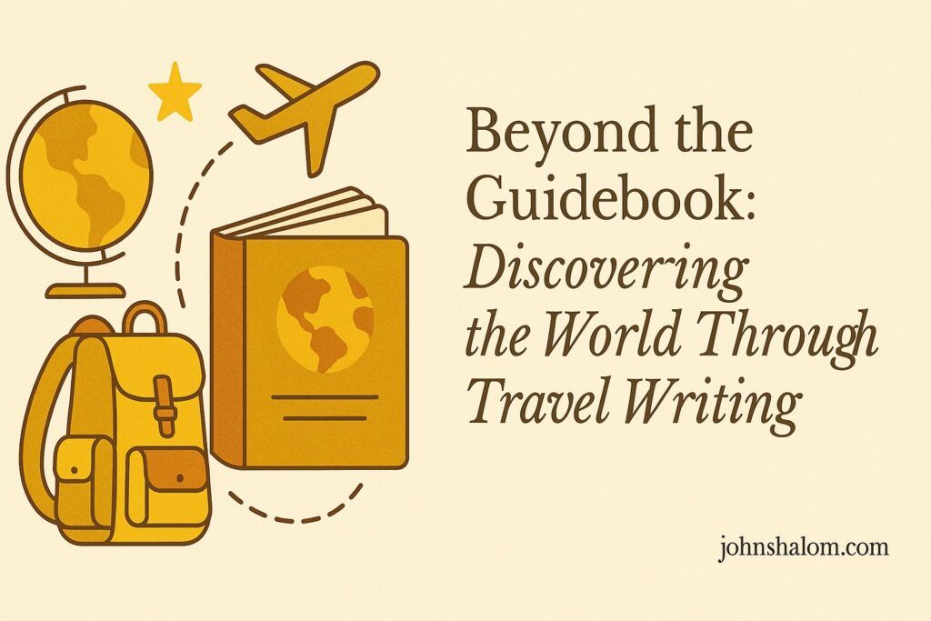 Traveler writing notes at a café overlooking a scenic landscape, symbolizing reflection and storytelling through travel.