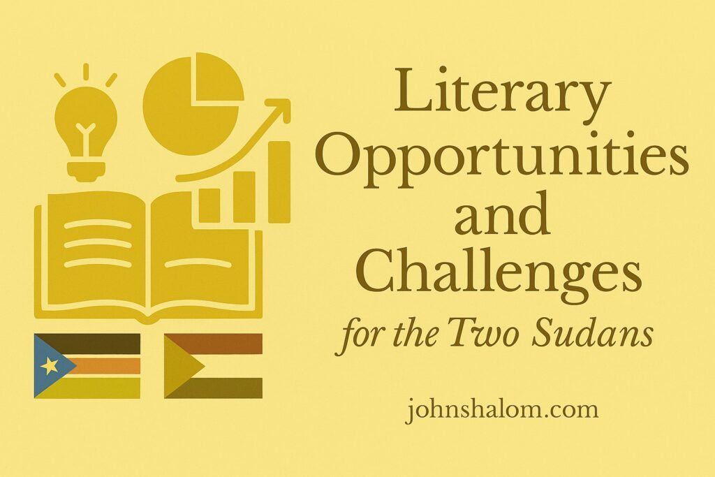 Open notebook beside South Sudanese and Sudanese flags, symbolizing storytelling, identity, and cultural expression.