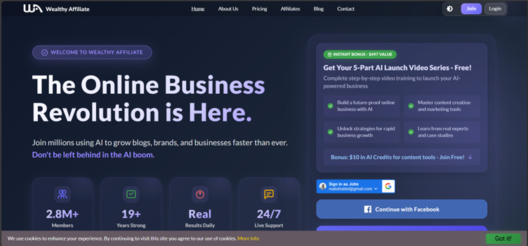 Wealthy Affiliate Homepage