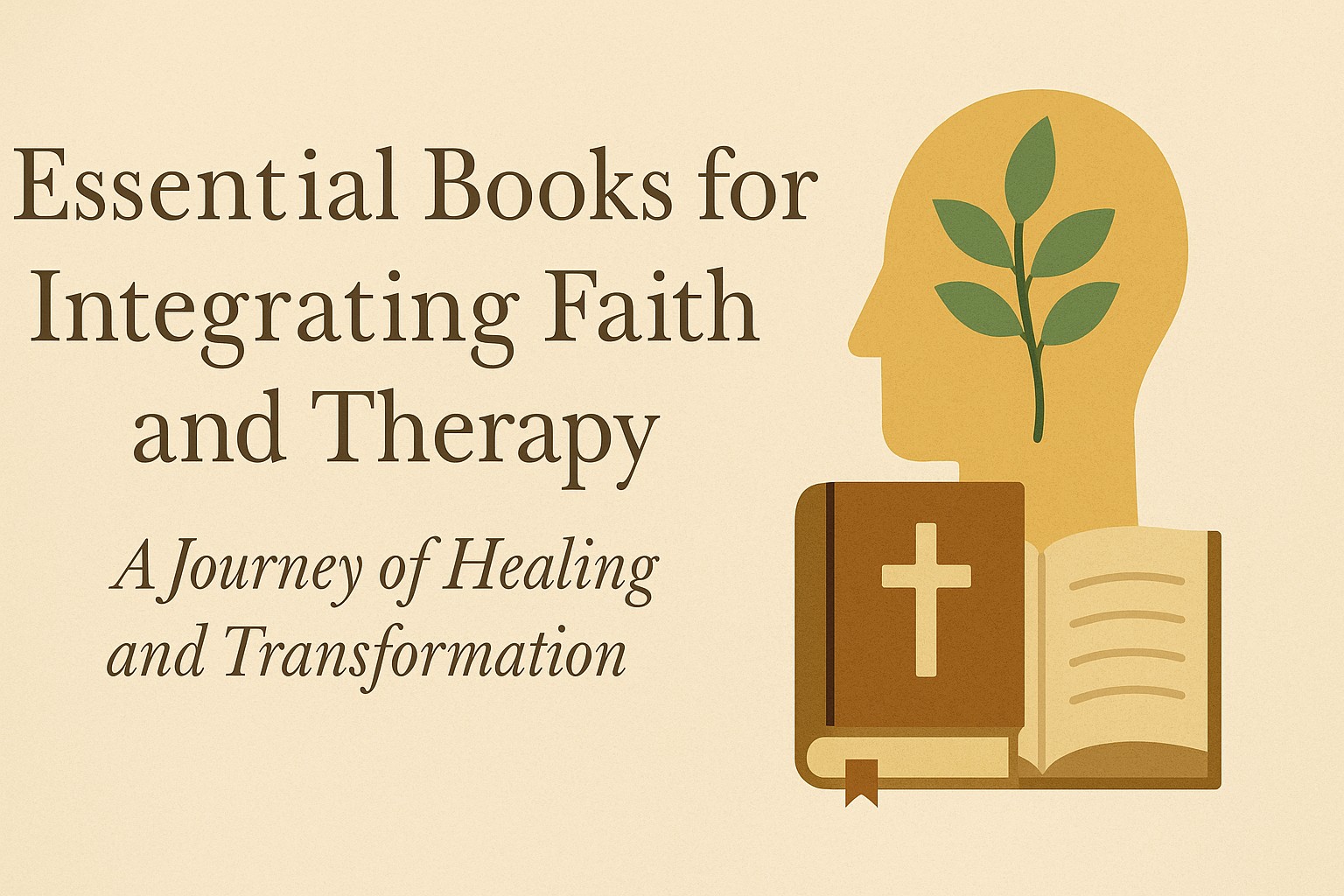 A Bible and therapy journal placed together on a wooden table beside a cup of tea