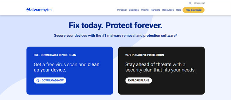 A computer screen showing the Malwarebytes security dashboard with scan progress, threat detection indicators, and protection status icons, symbolizing the use of Malwarebytes for malware removal and system security. The scene reflects safety, monitoring, and real-time protection.