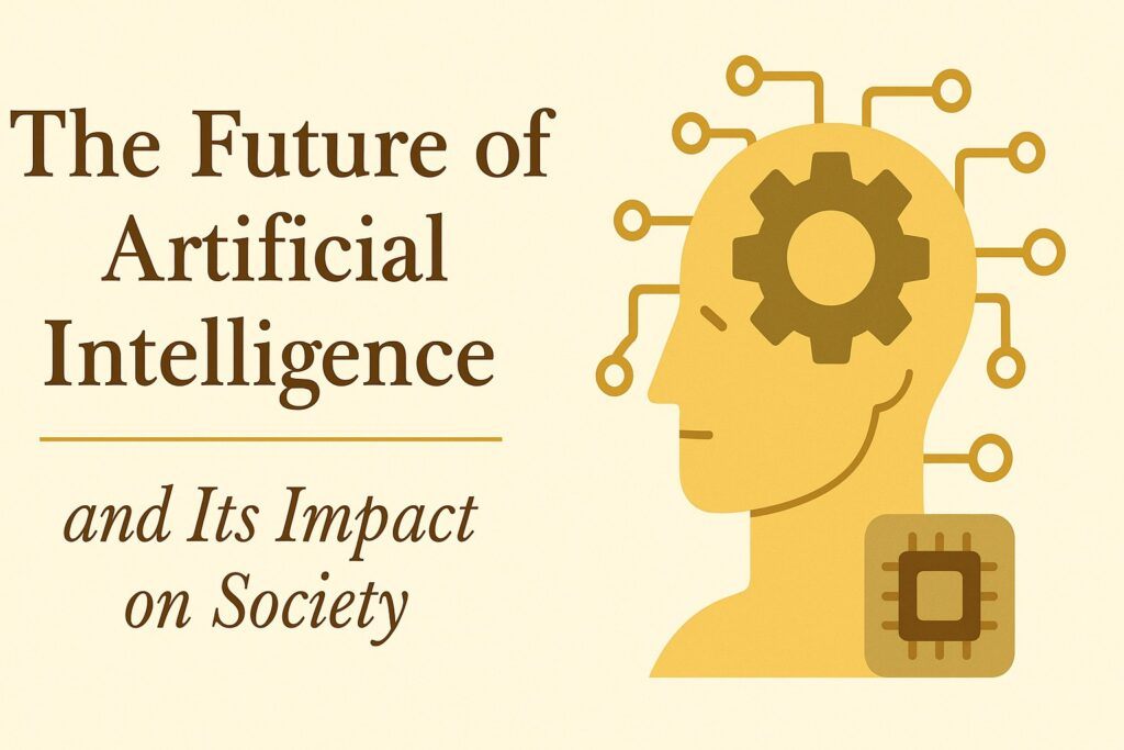 A modern digital interface with glowing AI circuitry and a human silhouette, symbolizing the connection between artificial intelligence and society. The image reflects future technology, innovation, and evolving human-machine interaction.