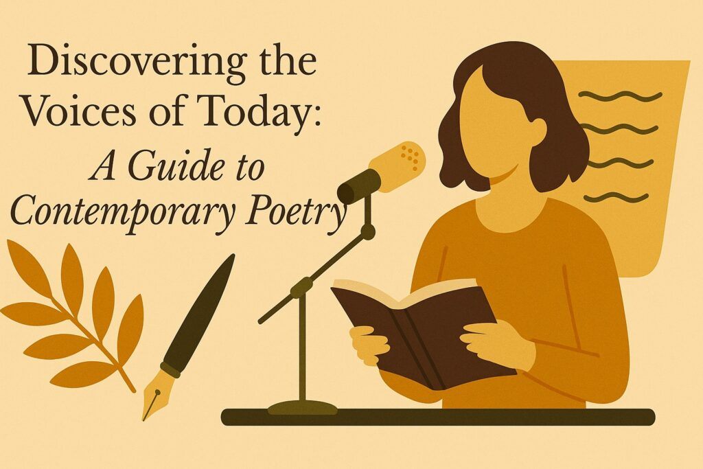 An open poetry book with handwritten notes and a pen resting on its pages