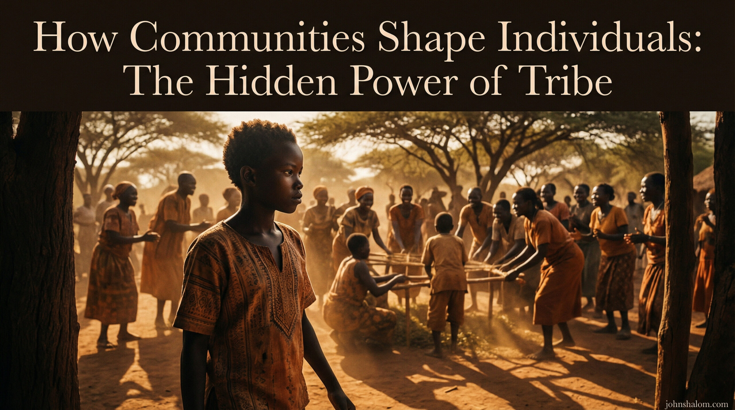 A young person stands at the edge of a lively community gathering, then steps forward to join a circle of people working together.