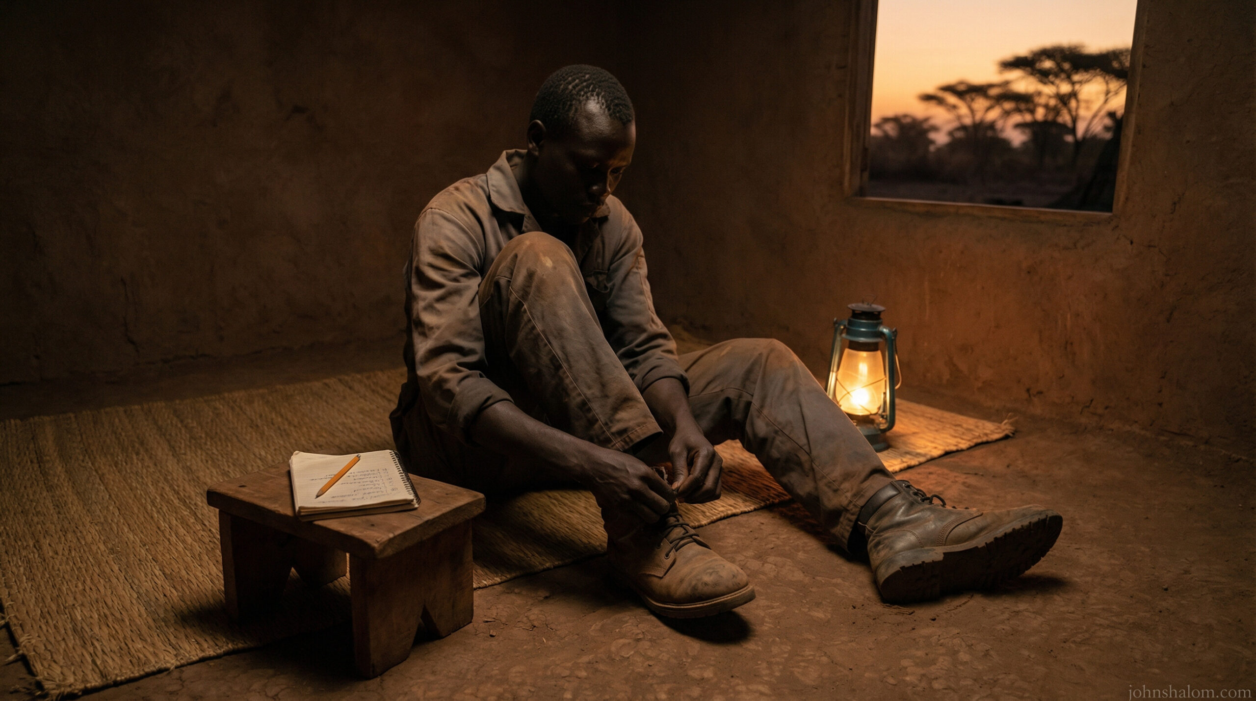 A person wakes before sunrise, ties their shoes, and quietly begins the day’s work with a simple checklist beside them.