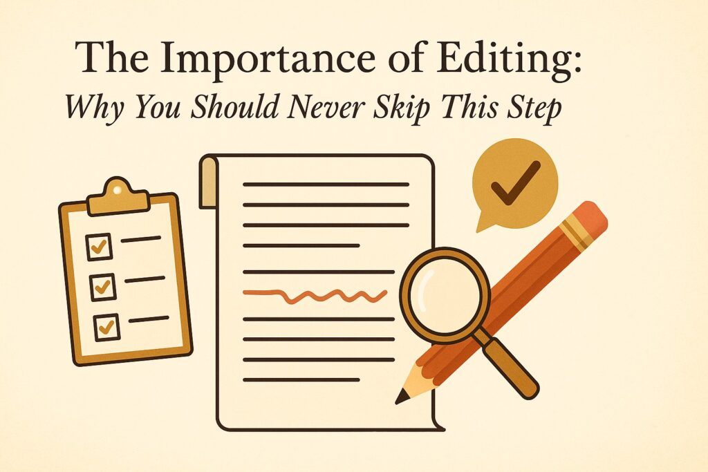 An editor marking corrections on printed pages with a red pen beside a laptop