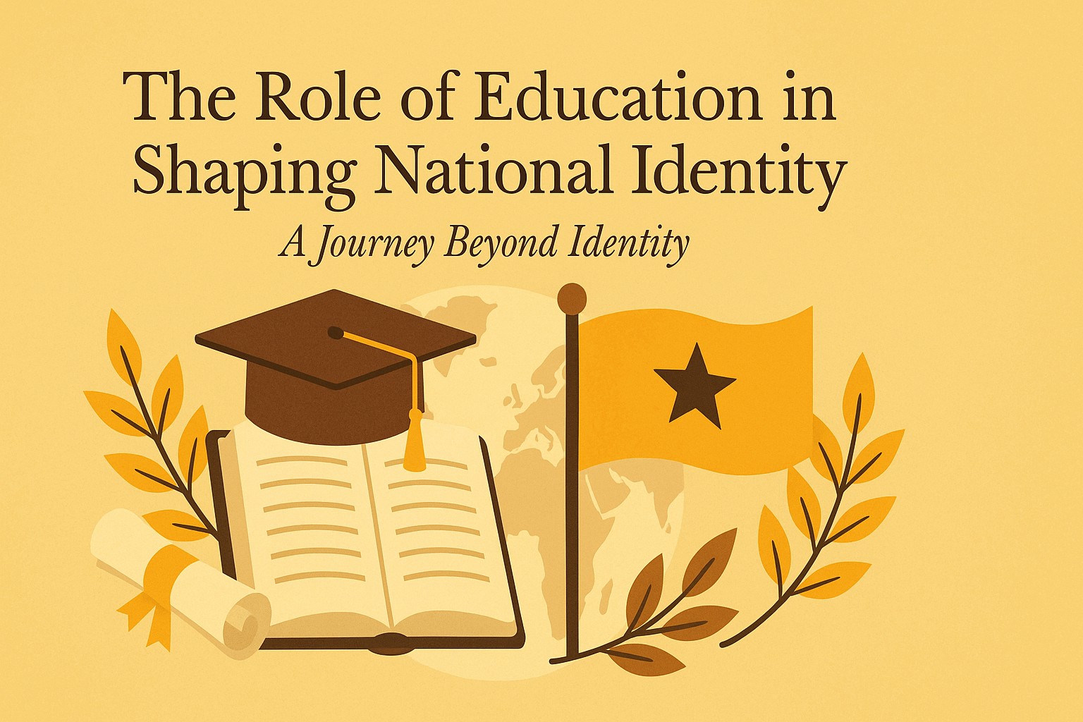 Students in a classroom holding small national flags symbolizing education and identity formation