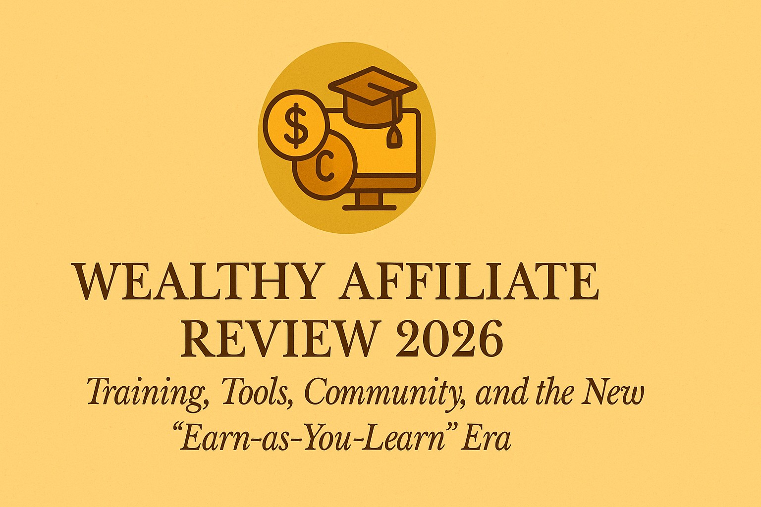 A laptop displaying the Wealthy Affiliate 2026 dashboard with charts and community discussions on screen